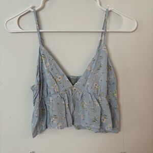 tilly’s light blue floral v neck flowy cropped tank top💐